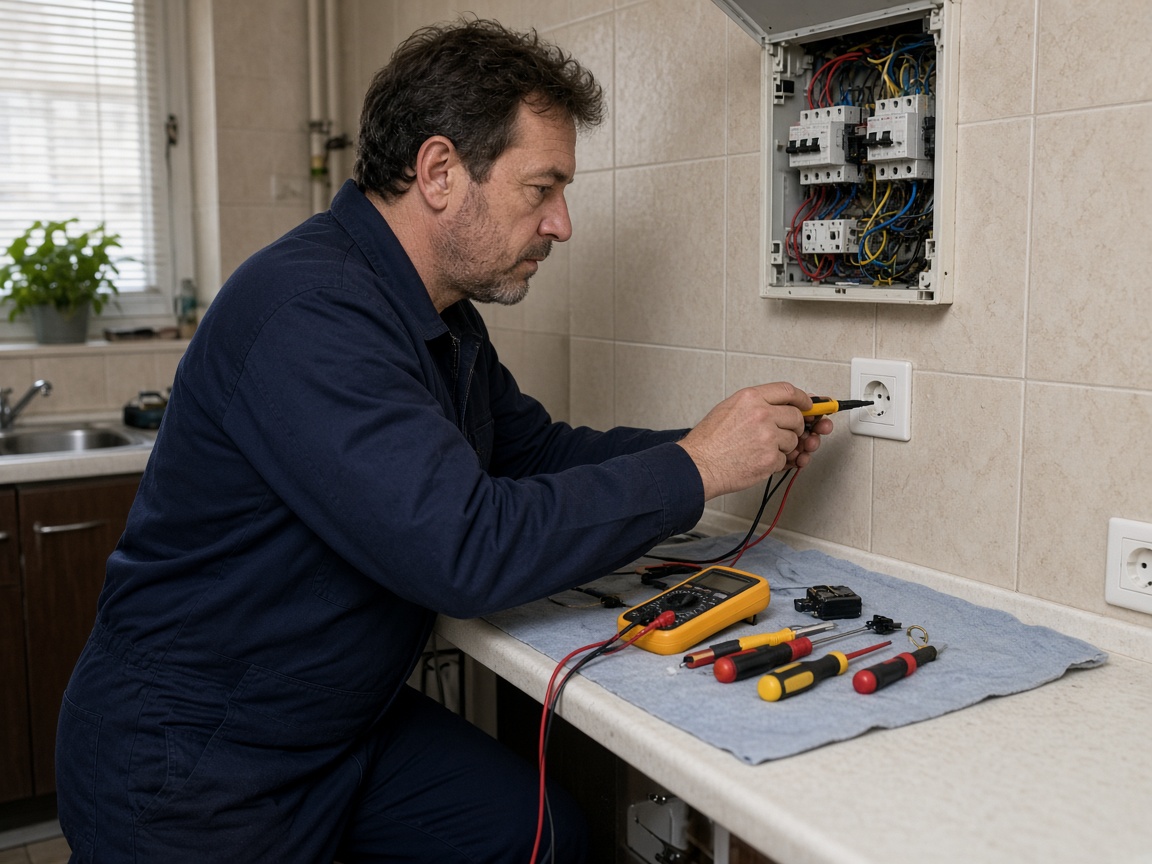 Técnico revisando una avería eléctrica en vivienda