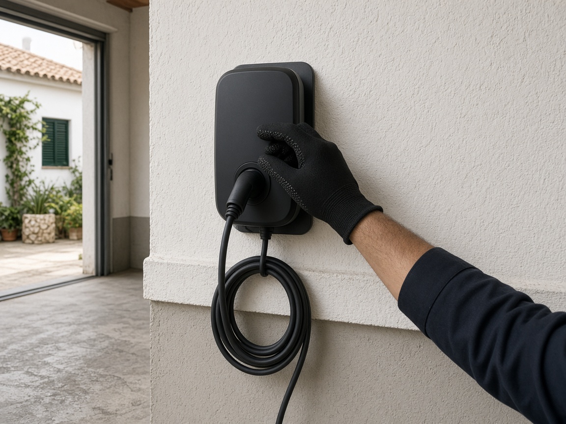 Punto de recarga para coche eléctrico en garaje